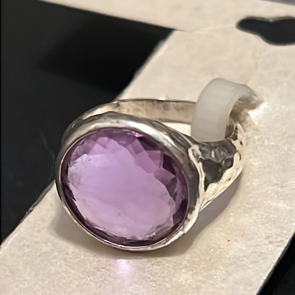 NWT Sterling Silver Plated Hammered Amethyst Crystal Gemstone Crystal Ring - Picture 4 of 8